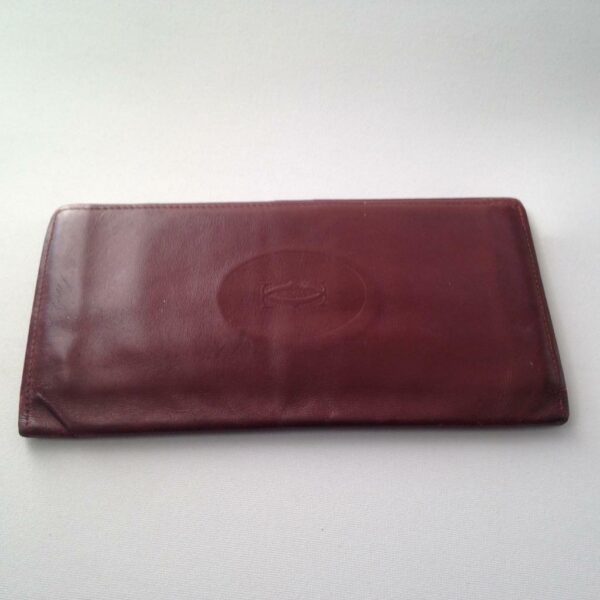 Authentic, Cartier Burgundy, Leather Long Bifold Wallet 7in x 3.5in