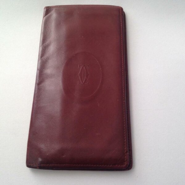 Authentic, Cartier Burgundy, Leather Long Bifold Wallet 7in x 3.5in