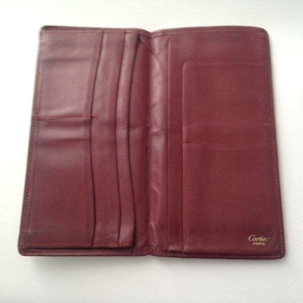 Authentic, Cartier Burgundy, Leather Long Bifold Wallet 7in x 3.5in