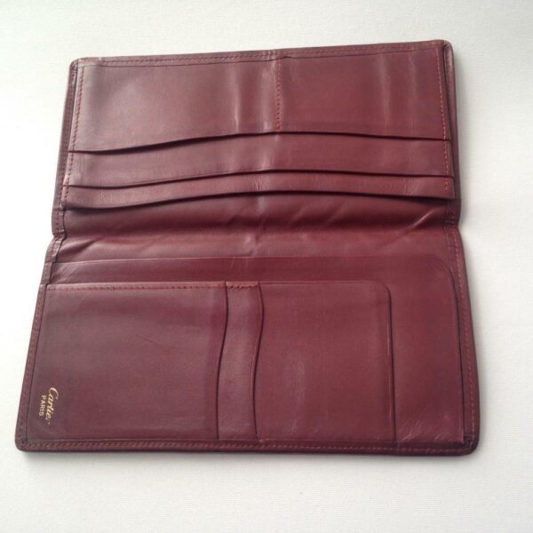 Authentic, Cartier Burgundy, Leather Long Bifold Wallet 7in x 3.5in