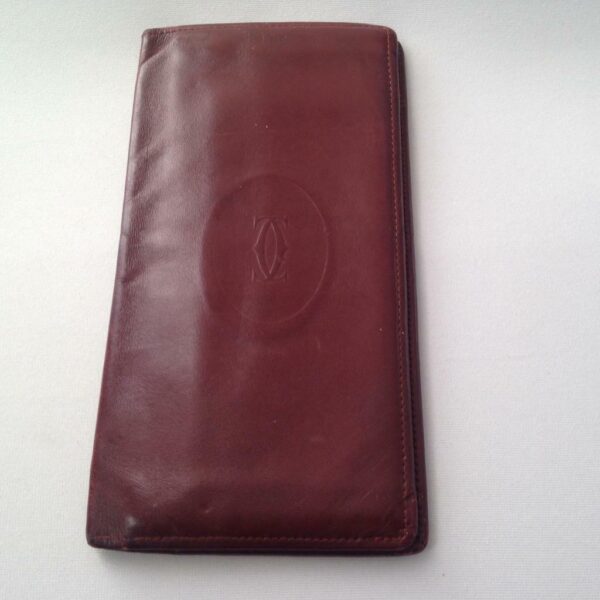 Authentic, Cartier Burgundy, Leather Long Bifold Wallet 7in x 3.5in