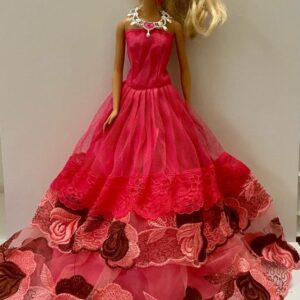 Vintage 1999 Mattel Barbie Doll in Elegant Fuchsia Lacy FLoral Gown