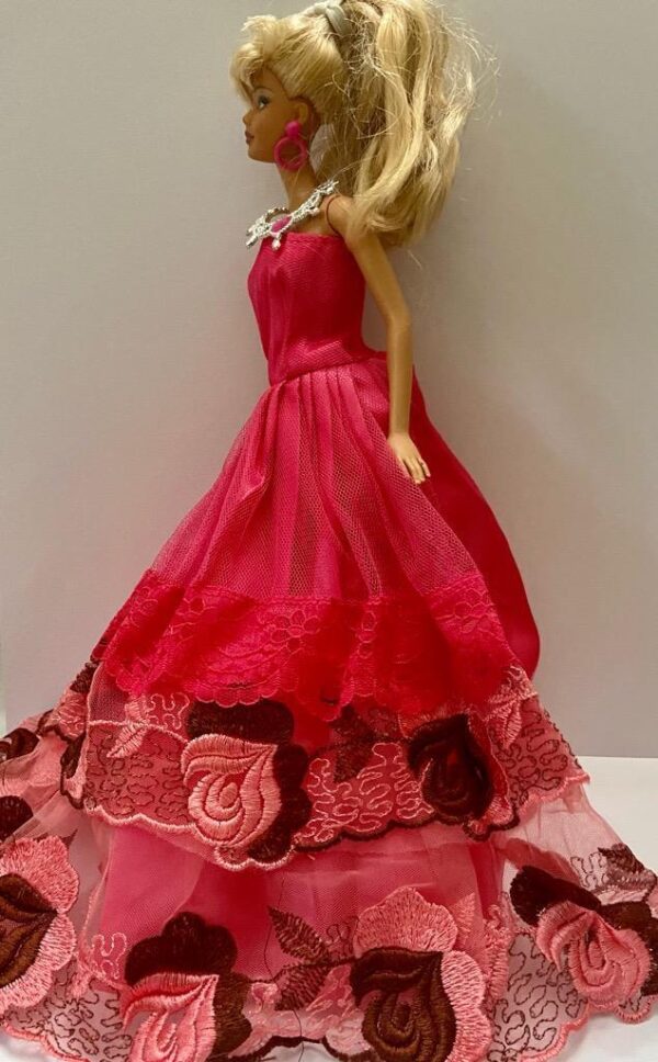 Vintage 1999 Mattel Barbie Doll in Elegant Fuchsia Lacy FLoral Gown