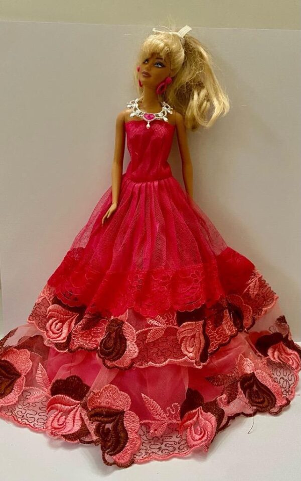 Vintage 1999 Mattel Barbie Doll in Elegant Fuchsia Lacy FLoral Gown