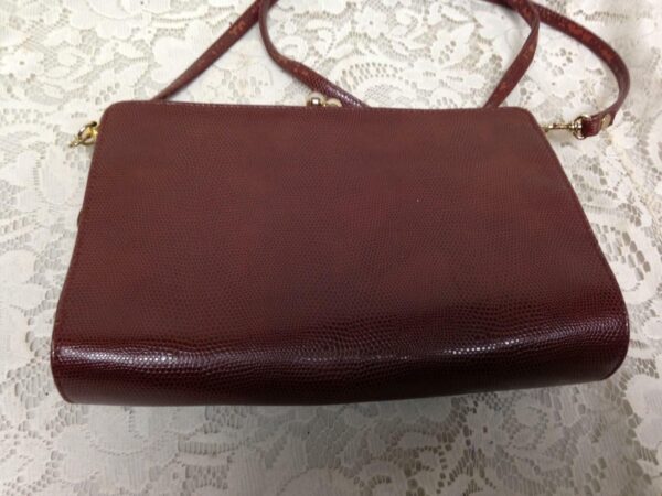 Vintage, Faux Snakeskin Leather, Burgundy Handbag-Crossbody 10in x 7in x 2in