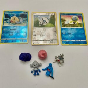 Lot (C) 3 Pokemon Reverse Holo Cards and 5 Pokemon Figures