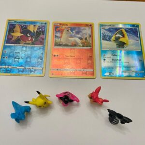 Lot (B) 3 Pokemon Reverse Holo Cards and 5 Pokemon Figures