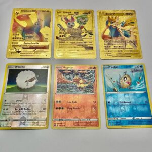 Lot (A) 3 Pokemon Reverse Holo Cards and 3 Pokemon Fan Arts