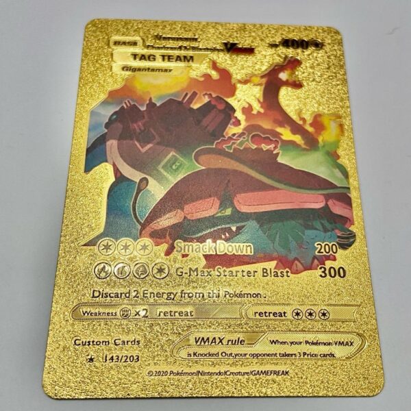 Lot (C) 3 Pokemon Reverse Holo Cards and 3 Pokemon Gold Fan Arts