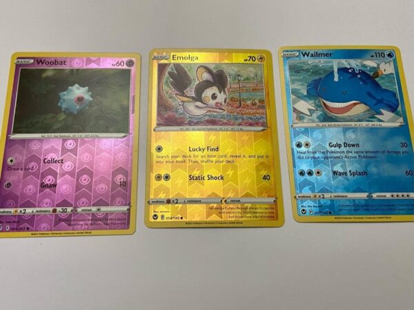 Lot (C) 3 Pokemon Reverse Holo Cards and 3 Pokemon Gold Fan Arts