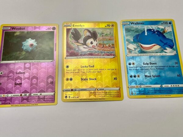 Lot (C) 3 Pokemon Reverse Holo Cards and 3 Pokemon Gold Fan Arts