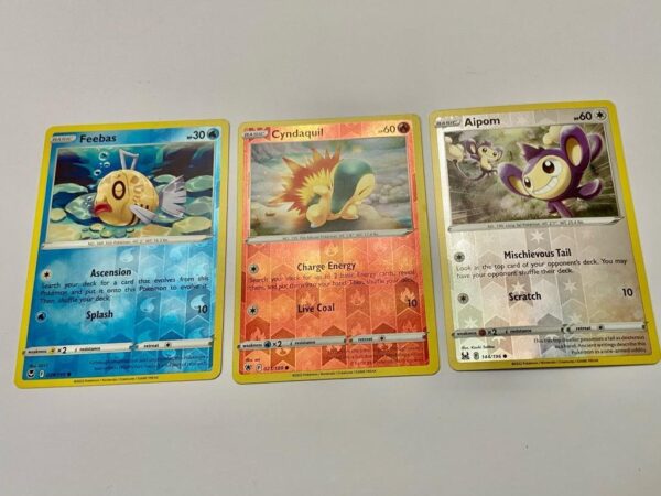 Lot (J) 3 Pokemon Reverse Holo Cards and 3 Pokemon Gold Fan Arts