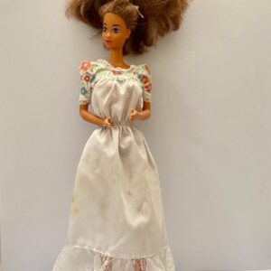 Vintage 1980-90s Mattel Barbie Doll in Vintage White Printed Outfit