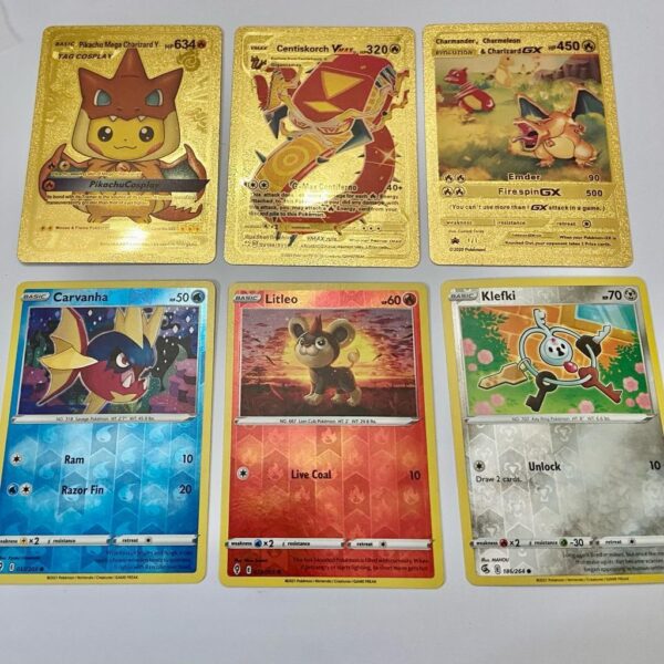 Lot (H) 3 Pokemon Reverse Holo Cards and 3 Pokemon Fan Arts