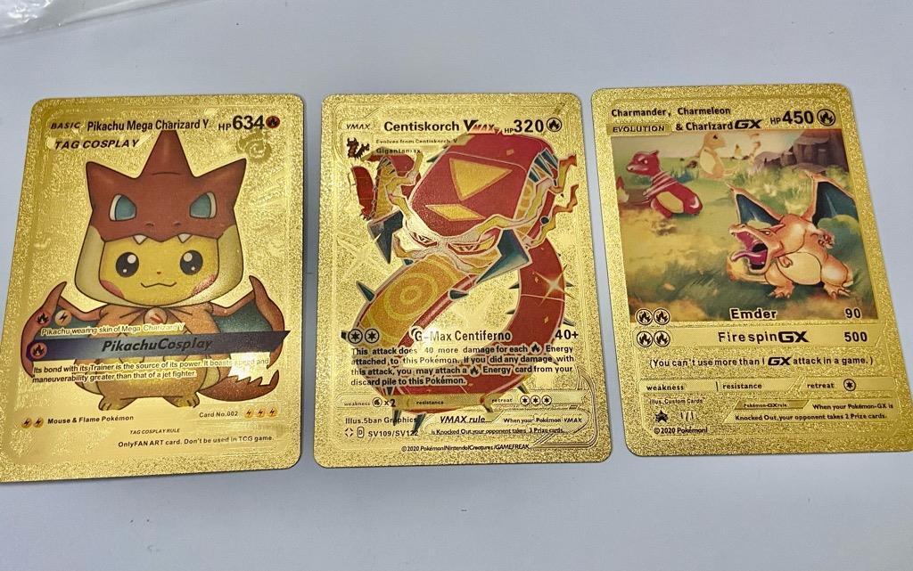 Lot (H) 3 Pokemon Reverse Holo Cards and 3 Pokemon Fan Arts