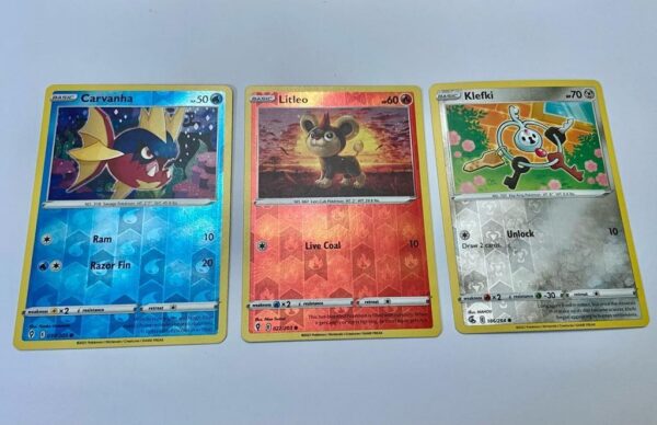 Lot (H) 3 Pokemon Reverse Holo Cards and 3 Pokemon Fan Arts