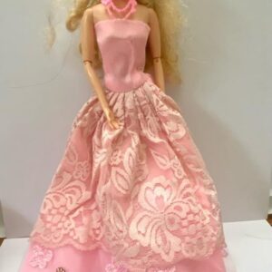 Vintage--- Mattel Barbie Doll in Elegant Pink Lacy Gown