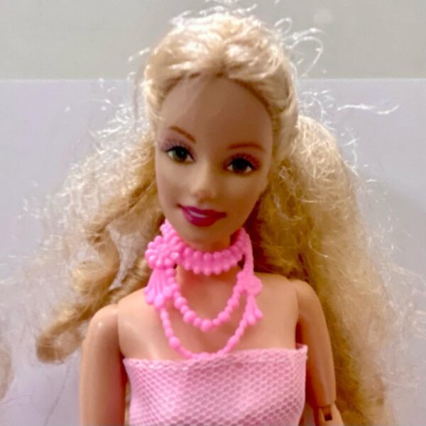 Vintage--- Mattel Barbie Doll in Elegant Pink Lacy Gown