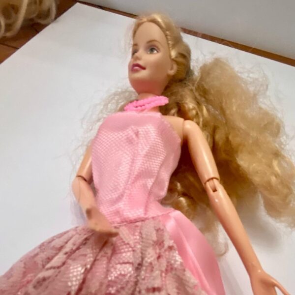 Vintage--- Mattel Barbie Doll in Elegant Pink Lacy Gown