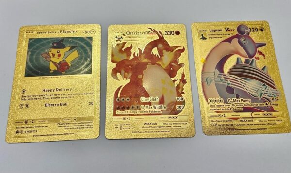 Lot (G) 3 Pokemon Reverse Holo Cards and 3 Pokemon Fan Arts