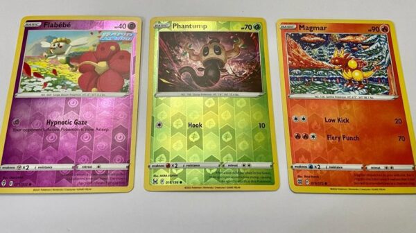 Lot (G) 3 Pokemon Reverse Holo Cards and 3 Pokemon Fan Arts