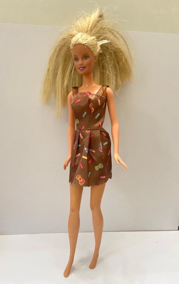 Vintage 1999 Barbie Doll in Brown Printed Mini Dress