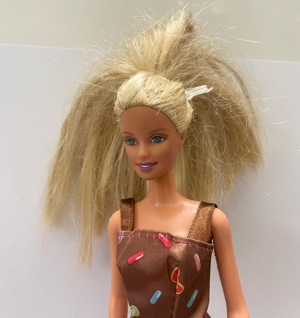 Vintage 1999 Barbie Doll in Brown Printed Mini Dress