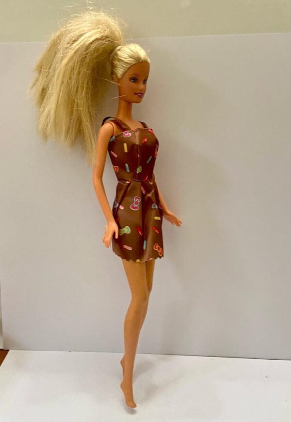 Vintage 1999 Barbie Doll in Brown Printed Mini Dress