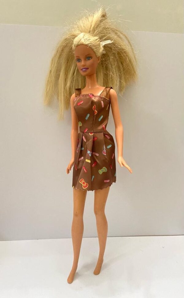 Vintage 1999 Barbie Doll in Brown Printed Mini Dress