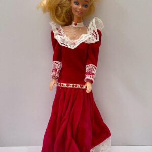 Vintage 1970-80s Barbie Doll in Original Red and White Gown