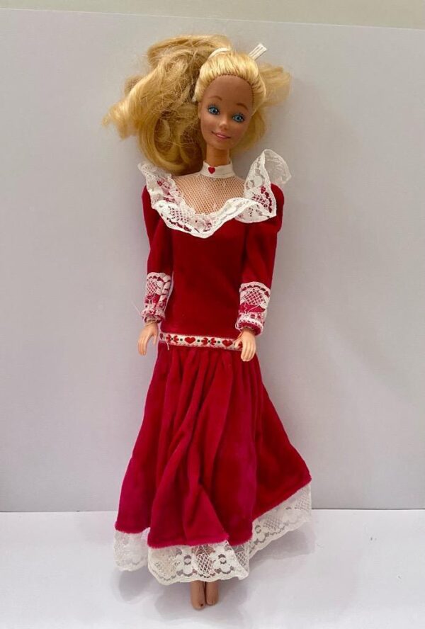 Vintage 1970-80s Barbie Doll in Original Red and White Gown