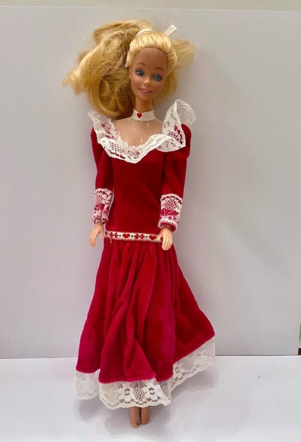 Vintage 1970-80s Barbie Doll in Original Red and White Gown