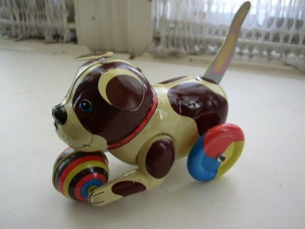 6-Inch Long, Friction Tin Puppy Pull Toy