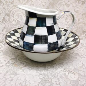 MacKenzie Childs Courtley Check 104 oz Pitcher 8.5in and Pasta -Wash Bowl 12in D