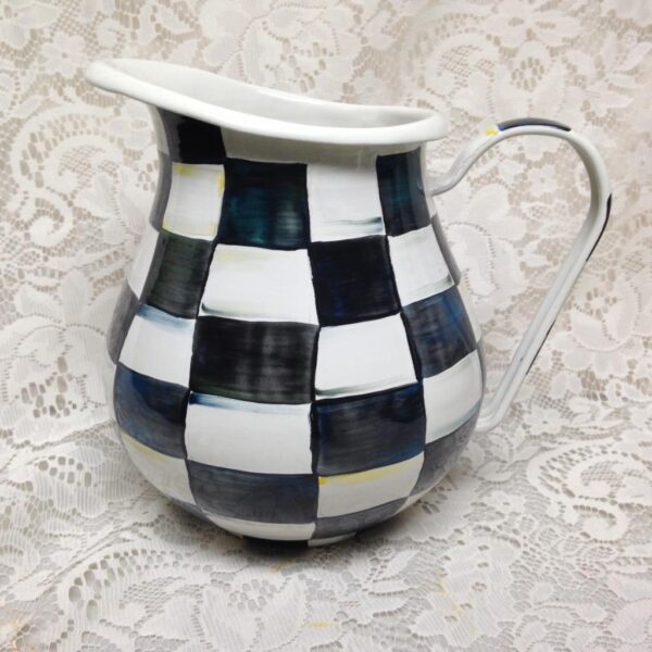 MacKenzie Childs Courtley Check 104 oz Pitcher 8.5in and Pasta -Wash Bowl 12in D