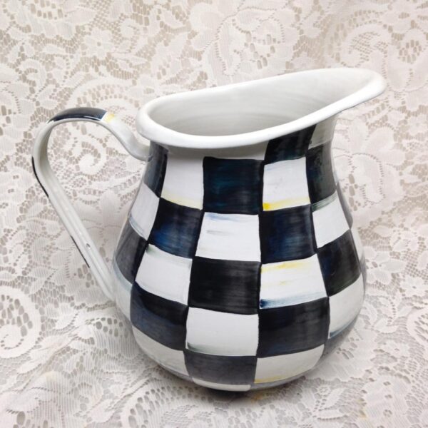 MacKenzie Childs Courtley Check 104 oz Pitcher 8.5in and Pasta -Wash Bowl 12in D