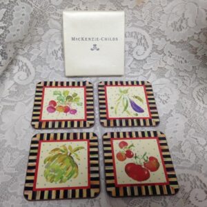 MacKenzie Childs Courtley Check, 4pc Coaster Set in Original Box