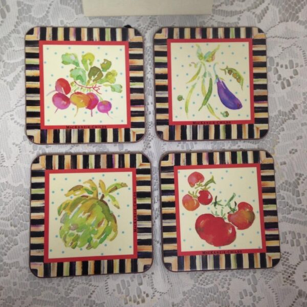 MacKenzie Childs Courtley Check, 4pc Coaster Set in Original Box