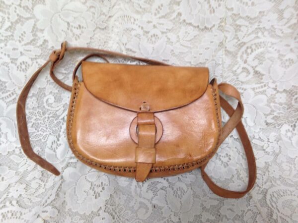 Vintage, Genuine Brown Leather, Handcrafted Handbag-Crossbody 10inx8inx3in