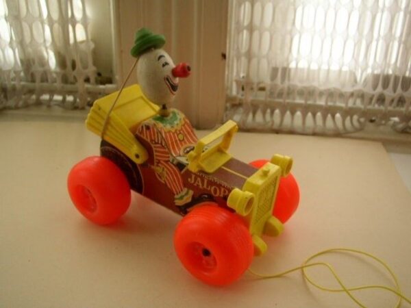 1960s, Fisher Price, Clown in Jalopy Pull Toy