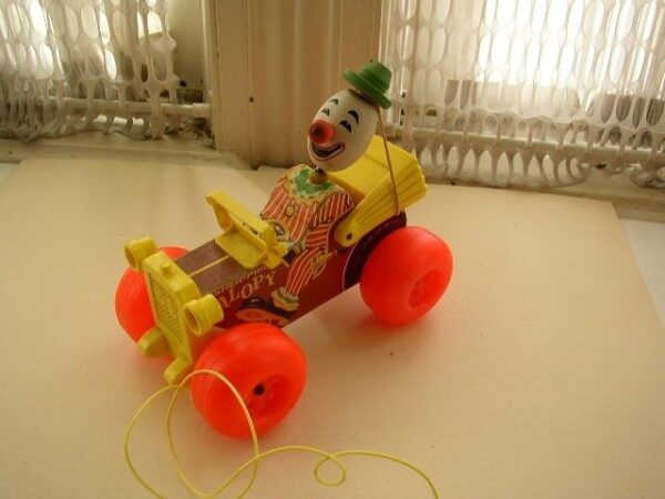 1960s, Fisher Price, Clown in Jalopy Pull Toy