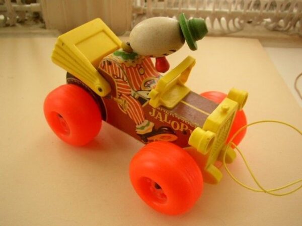 1960s, Fisher Price, Clown in Jalopy Pull Toy