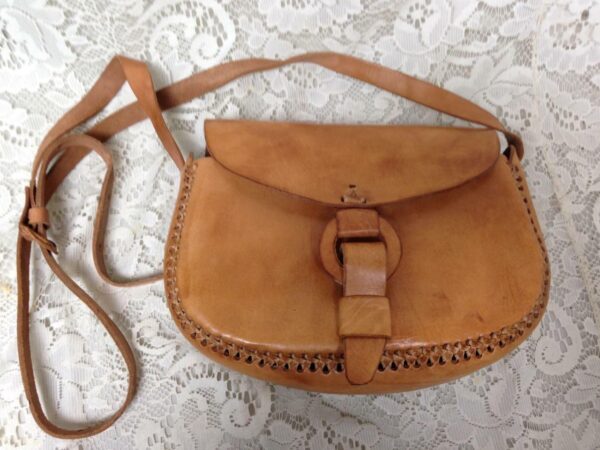 Vintage, Genuine Brown Leather, Handcrafted Handbag-Crossbody 10inx8inx3in