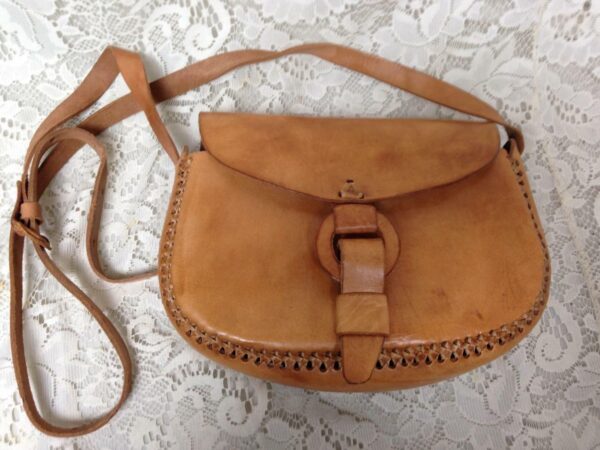 Vintage, Genuine Brown Leather, Handcrafted Handbag-Crossbody 10inx8inx3in