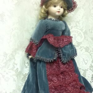 Vintage, Zasan, Patent Pending, 20-inch Victorian Doll in Velvet Gown and Hat