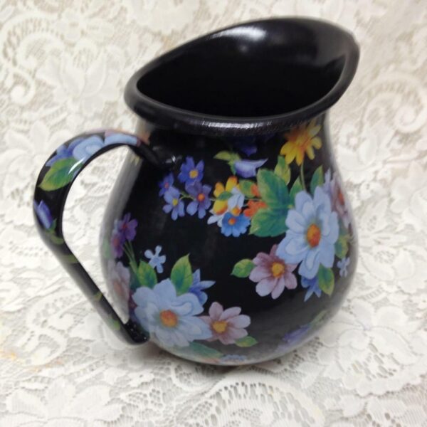 MacKenzie Childs Black Flower Market 8.5in Pitcher-12in Pasta- Wash Bowl Set