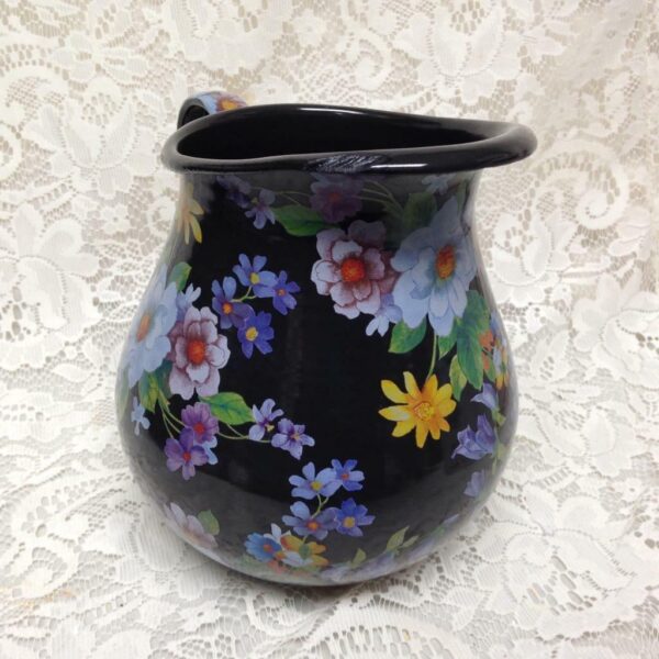 MacKenzie Childs Black Flower Market 8.5in Pitcher-12in Pasta- Wash Bowl Set