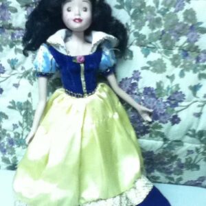 Vintage, 14in Porcelain Snow White Doll in Blue and Yellow Gown