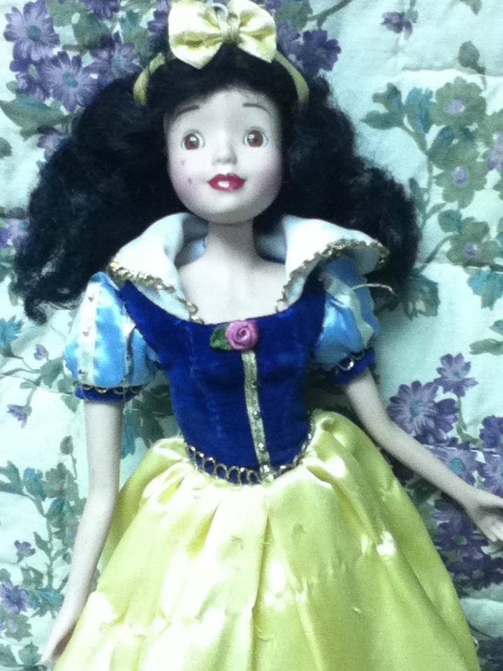 Vintage, 14in Porcelain Snow White Doll in Blue and Yellow Gown