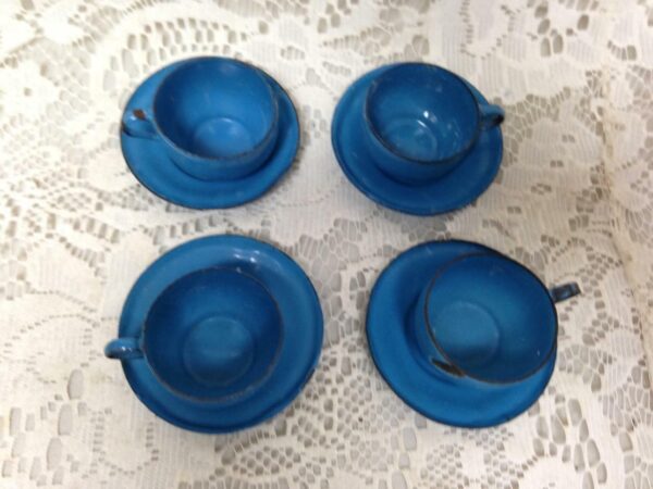 Antique, 12-pc French Blue Enamelware Child's Tea Set